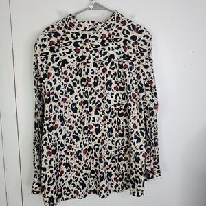 Foxcroft Button Down Shirt Womens 22W Shaped Fit Wrinkle Free Leopard Colorful